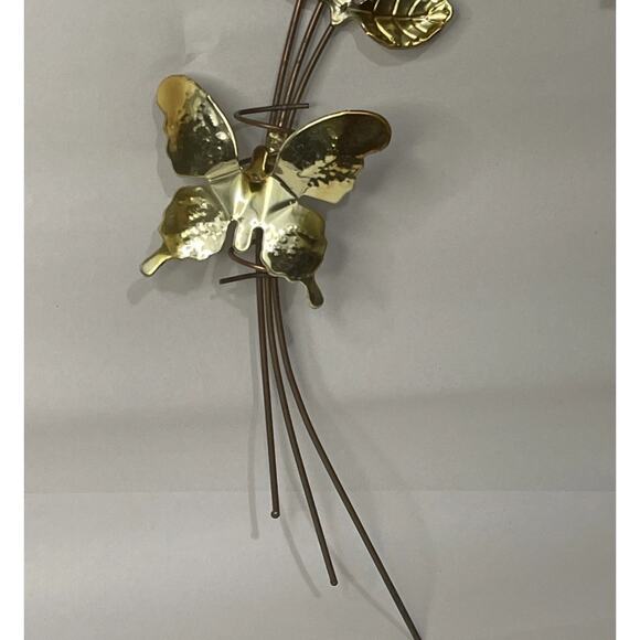 Vintage Brass Copper Rose Wall Art Sculpture 19" with Butterfly Floral Metal MCM - Picture 4 of 6